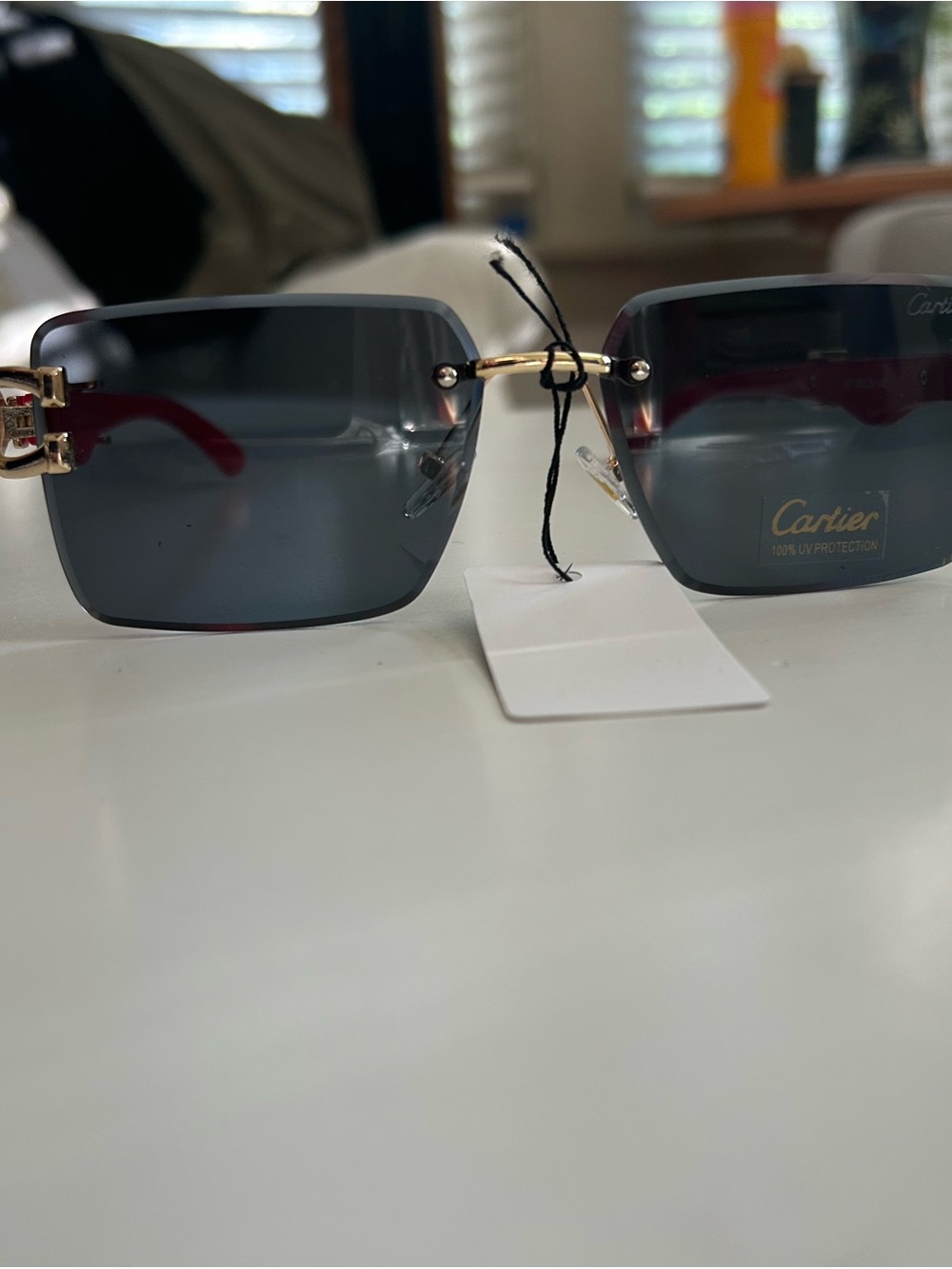 Men’s Rimless Sunglasses — Black Lenses with Red & Gold Accents - Picture 5 of 5